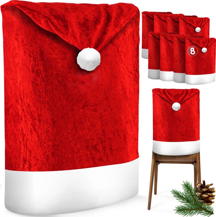 Kesser Stoelhoes voor Kerst Premium Hoes voor eetkamer stoelen Kerstdecoratie Stoelbekleding vor Kerstmis en Feestelijke Kerstversiering Rood-Wit Kerstmuts Set van 8
