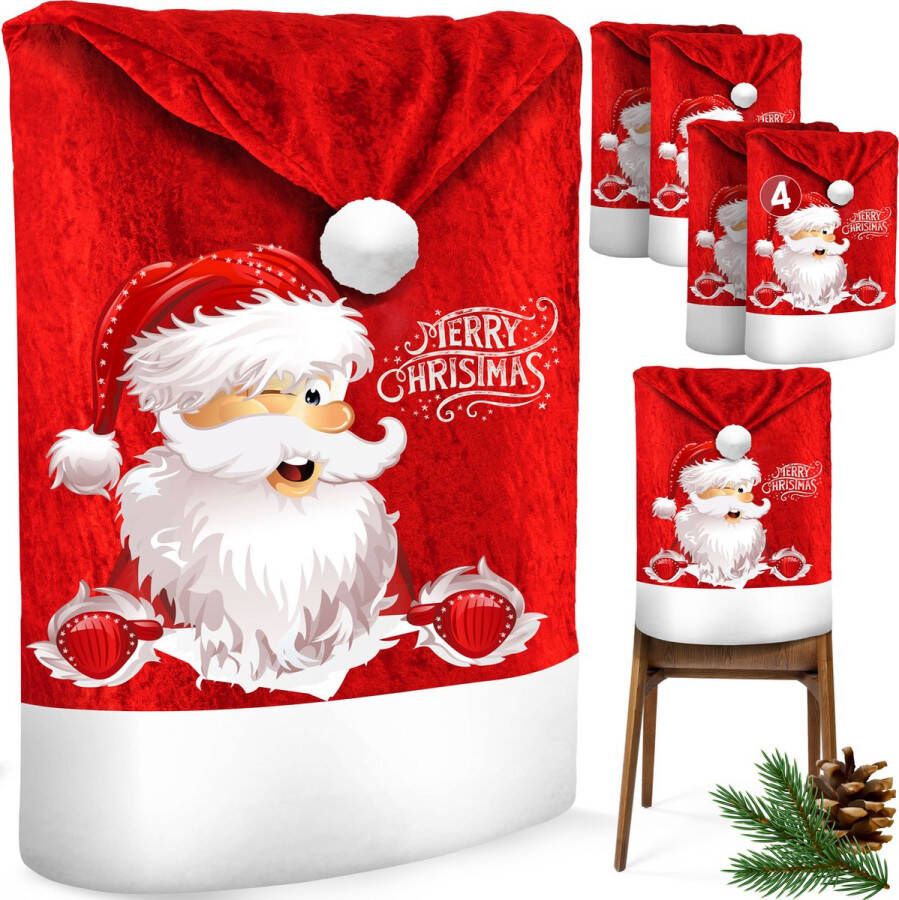 Kesser Stoelhoes voor Kerst Premium Hoes voor eetkamer stoelen Kerstdecoratie Stoelbekleding vor Kerstmis en Feestelijke Kerstmuts Kerstversiering Rood-Wit Kerstman Set van 4