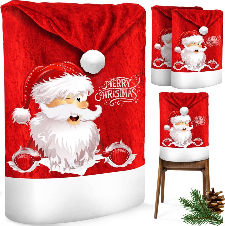 Kesser Stoelhoes voor Kerst Premium Hoes voor eetkamer stoelen Kerstdecoratie Stoelbekleding vor Kerstmis en Feestelijke Kerstmuts Kerstversiering Rood-Wit Kerstman Set van 2