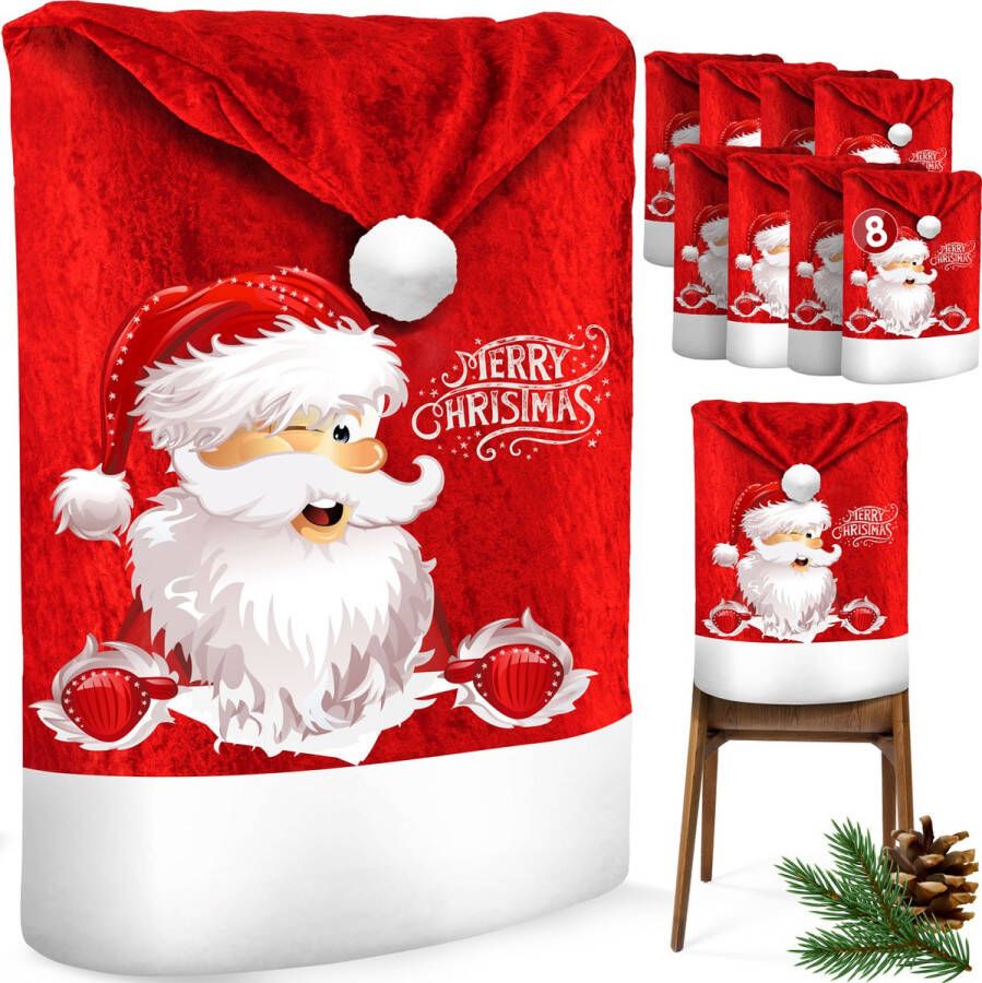 Kesser Stoelhoes voor Kerst Premium Hoes voor eetkamer stoelen Kerstdecoratie Stoelbekleding vor Kerstmis en Feestelijke Kerstmuts Kerstversiering Rood-Wit Kerstman Set van 8