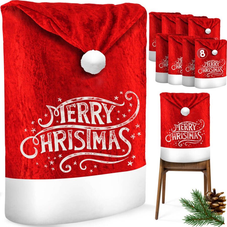 Kesser Stoelhoes voor Kerst Premium Hoes voor eetkamer stoelen Kerstdecoratie Stoelbekleding vor Kerstmis en Feestelijke Kerstmuts Kerstversiering Rood-Wit Merry Christmas Set van 8 - Foto 2