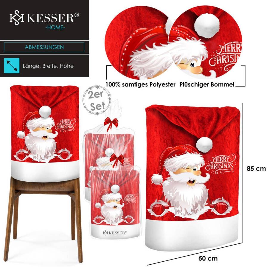 Kesser Stoelhoes voor Kerst Premium Hoes voor eetkamer stoelen Kerstdecoratie Stoelbekleding vor Kerstmis en Feestelijke Kerstmuts Kerstversiering Rood-Wit Kerstman Set van 2