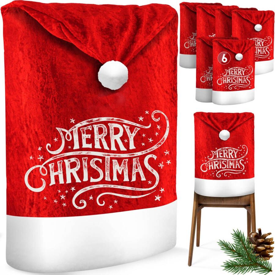 Kesser Stoelhoes voor Kerst Premium Hoes voor eetkamer stoelen Kerstdecoratie Stoelbekleding vor Kerstmis en Feestelijke Kerstmuts Kerstversiering Rood-Wit Merry Christmas Set van 6