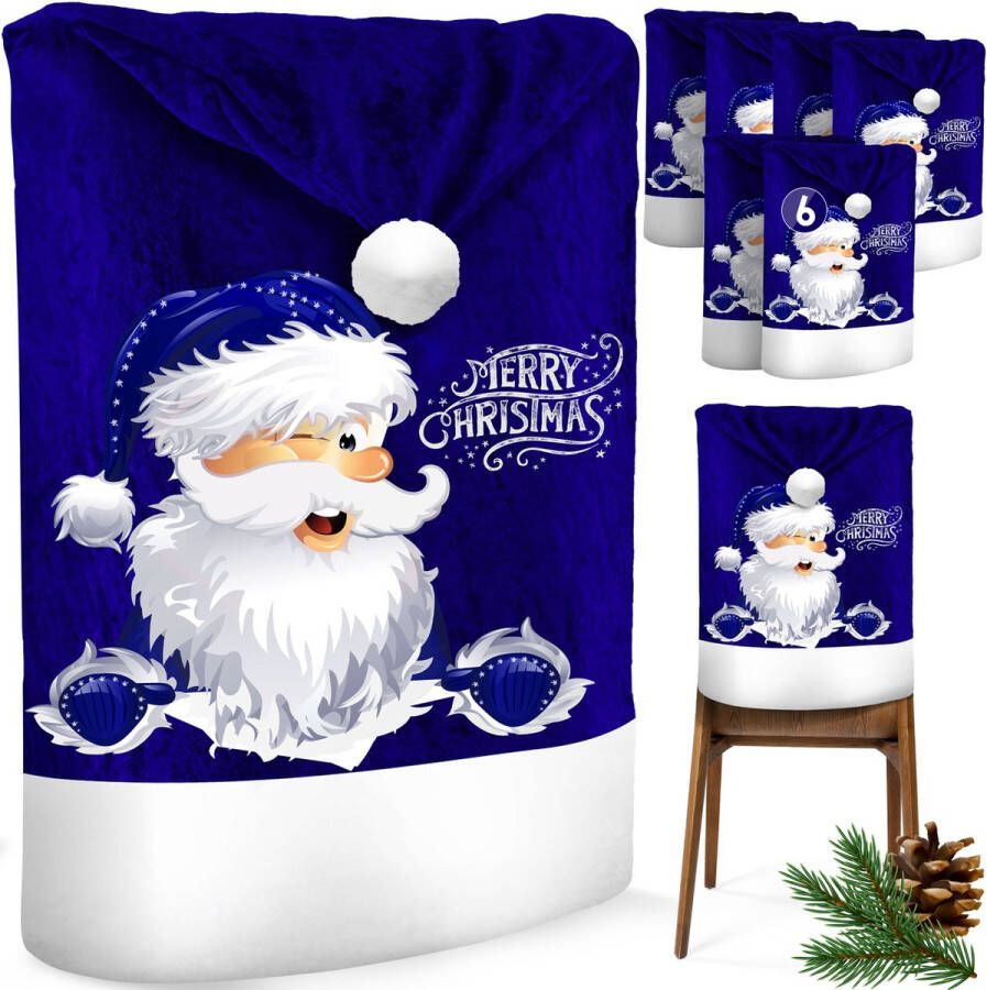 Kesser Stoelhoes voor Kerst Premium Hoes voor eetkamer stoelen Kerstdecoratie Stoelbekleding vor Kerstmis en Feestelijke Kerstversiering Blauw-Wit De Kerstman Set van 6