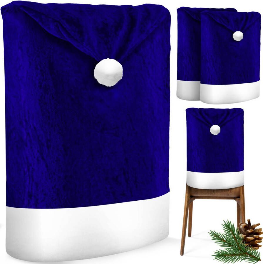Kesser Stoelhoes voor Kerst Premium Hoes voor eetkamer stoelen Kerstdecoratie Stoelbekleding vor Kerstmis en Feestelijke Kerstversiering Blauw-Wit Kerstmuts Set van 2