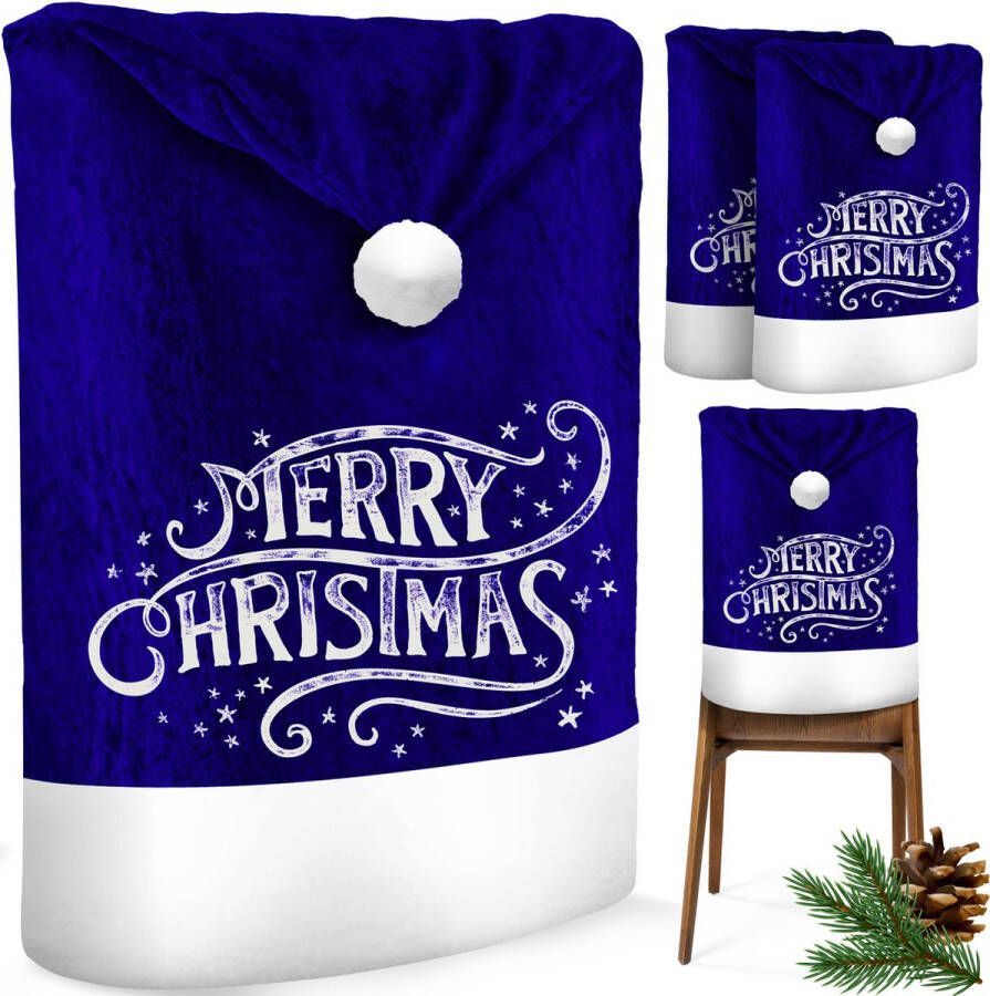 Kesser Stoelhoes voor Kerst Premium Hoes voor eetkamer stoelen Kerstdecoratie Stoelbekleding vor Kerstmis en Feestelijke Kerstversiering Blauw-Wit Merry Christmas Set van 2