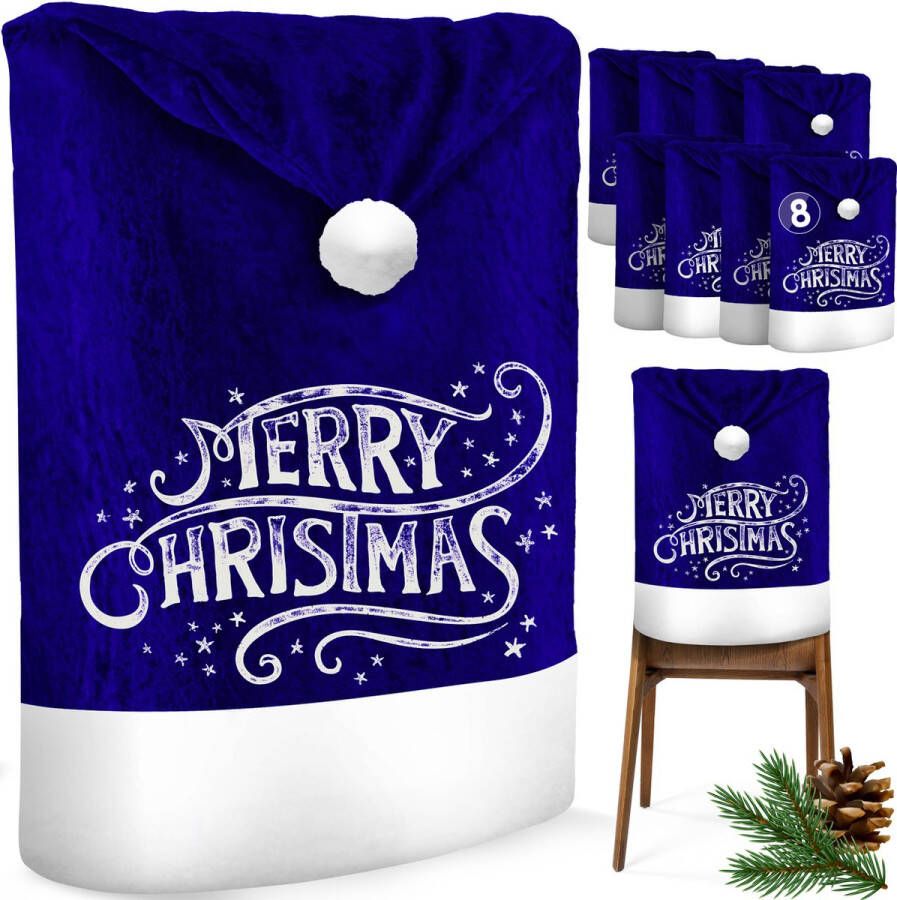 Kesser Stoelhoes voor Kerst Premium Hoes voor eetkamer stoelen Kerstdecoratie Stoelbekleding vor Kerstmis en Feestelijke Kerstversiering Blauw-Wit Merry Christmas Set van 8