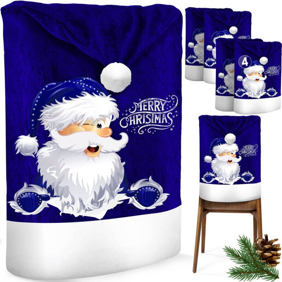 Kesser Stoelhoes voor Kerst Premium Hoes voor eetkamer stoelen Kerstdecoratie Stoelbekleding vor Kerstmis en Feestelijke Kerstversiering Blauw-Wit De Kerstman Set van 4 - Foto 2