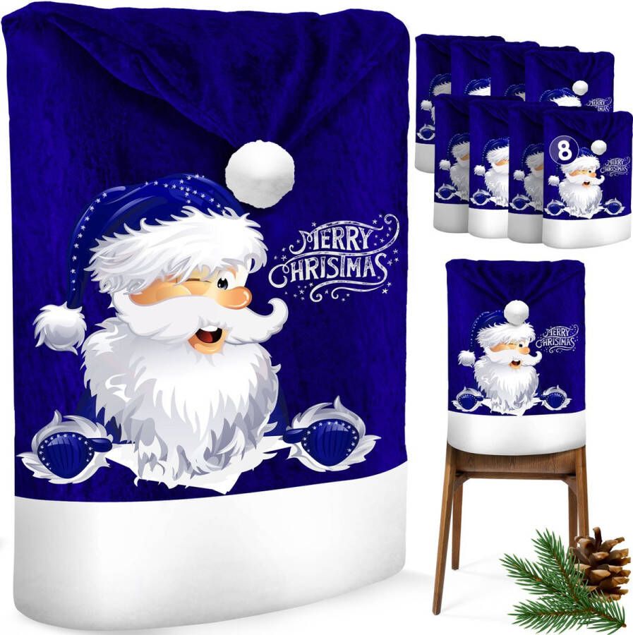 Kesser Stoelhoes voor Kerst Premium Hoes voor eetkamer stoelen Kerstdecoratie Stoelbekleding vor Kerstmis en Feestelijke Kerstversiering Blauw-Wit De Kerstman Set van 8 - Foto 4