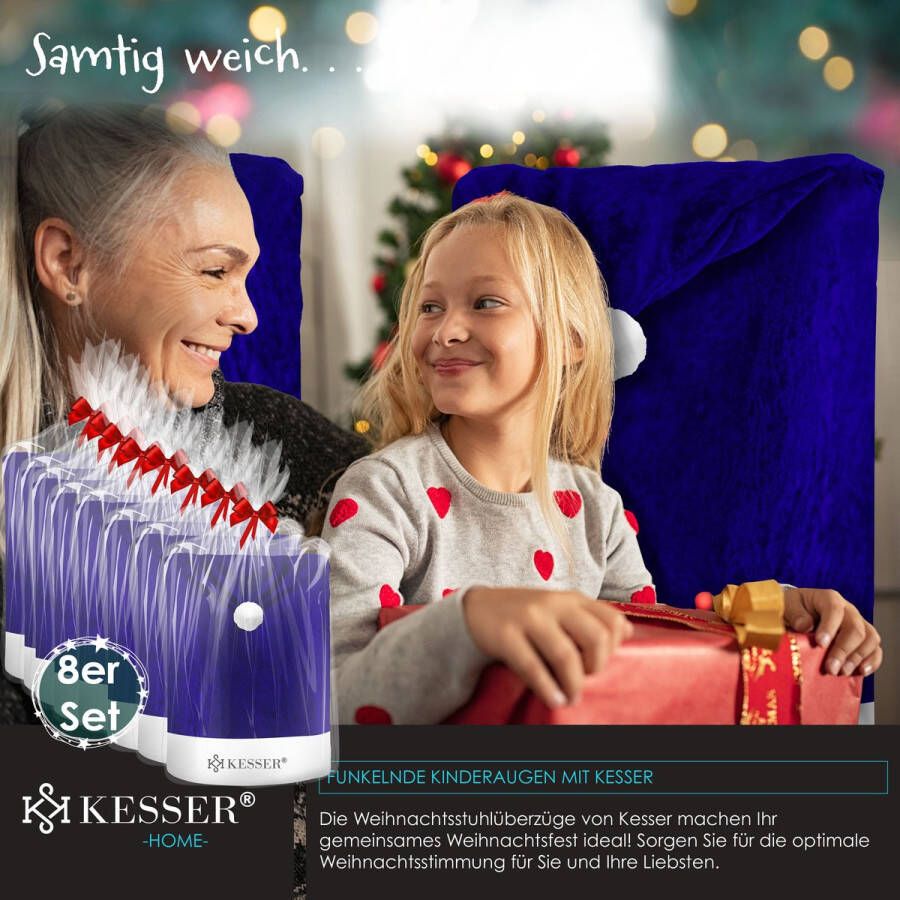 Kesser Stoelhoes voor Kerst Premium Hoes voor eetkamer stoelen Kerstdecoratie Stoelbekleding vor Kerstmis en Feestelijke Kerstversiering Blauw-Wit Kerstmuts Set van 8