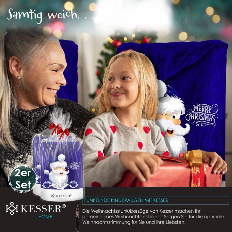 Kesser Stoelhoes voor Kerst Premium Hoes voor eetkamer stoelen Kerstdecoratie Stoelbekleding vor Kerstmis en Feestelijke Kerstversiering Blauw-Wit De Kerstman Set van 2