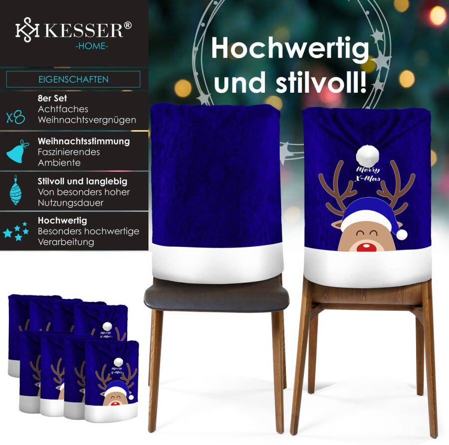 Kesser Stoelhoes voor Kerst Premium Hoes voor eetkamer stoelen Kerstdecoratie Stoelbekleding vor Kerstmis en Feestelijke Kerstversiering Blauw-Wit Merry Christmas Set van 6