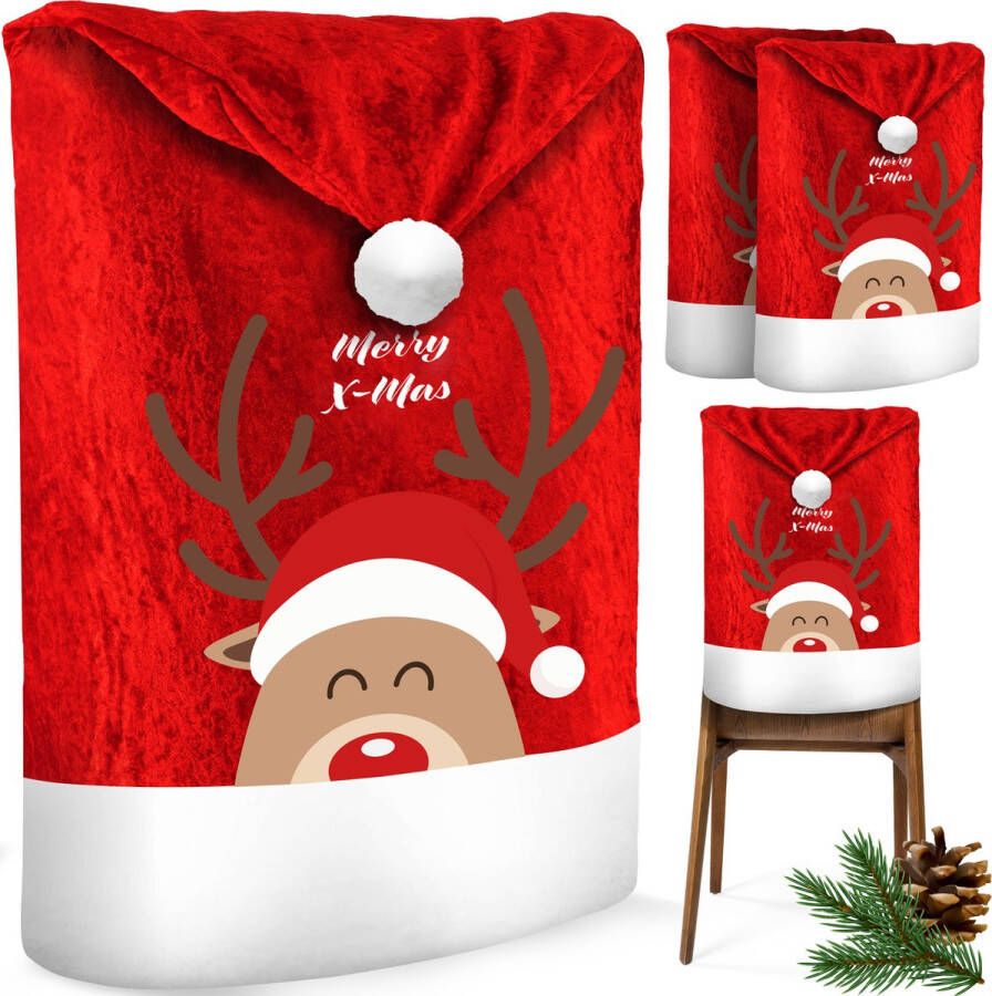 Kesser Stoelhoes voor Kerst Premium Hoes voor eetkamer stoelen Kerstdecoratie Stoelbekleding vor Kerstmis en Feestelijke Kerstmuts Kerstversiering Rood-Wit Rendier Set van 6