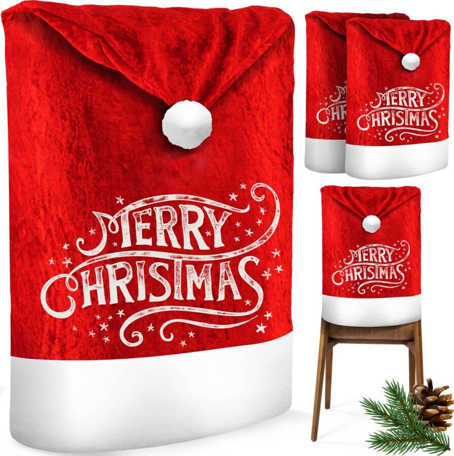 Kesser Stoelhoes voor Kerst Premium Hoes voor eetkamer stoelen Kerstdecoratie Stoelbekleding vor Kerstmis en Feestelijke Kerstmuts Kerstversiering Rood-Wit Merry Christmas Set van 2