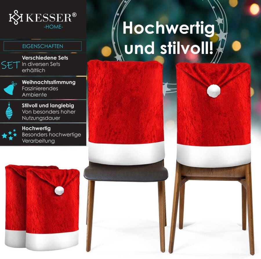 Kesser Stoelhoes voor Kerst Premium Hoes voor eetkamer stoelen Kerstdecoratie Stoelbekleding vor Kerstmis en Feestelijke Kerstversiering Rood-Wit Kerstmuts Set van 2