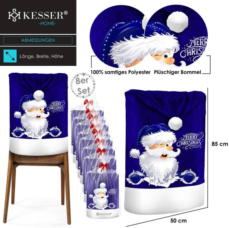 Kesser Stoelhoes voor Kerst Premium Hoes voor eetkamer stoelen Kerstdecoratie Stoelbekleding vor Kerstmis en Feestelijke Kerstversiering Blauw-Wit De Kerstman Set van 8 - Foto 3