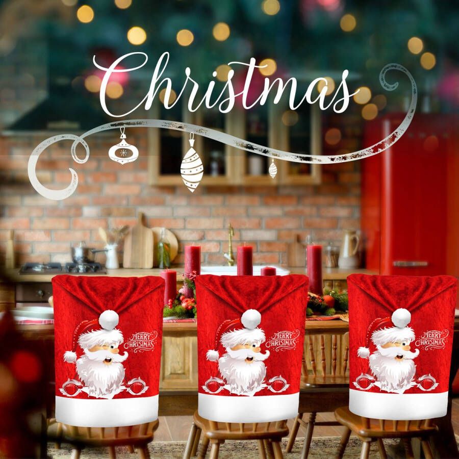 Kesser Stoelhoes voor Kerst Premium Hoes voor eetkamer stoelen Kerstdecoratie Stoelbekleding vor Kerstmis en Feestelijke Kerstmuts Kerstversiering Rood-Wit Kerstman Set van 6 - Foto 1