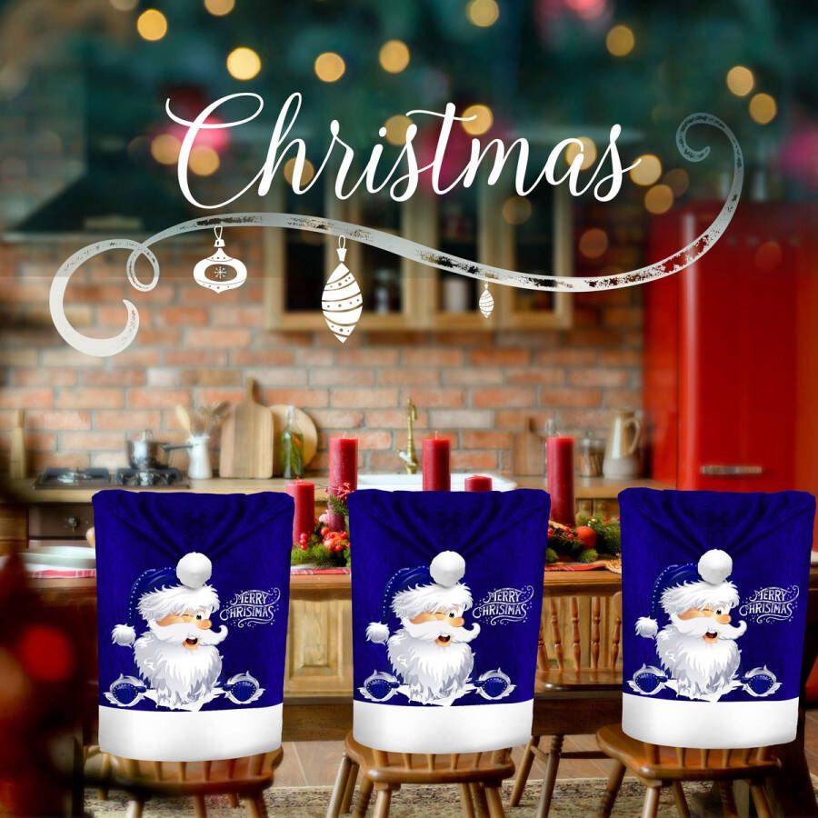 Kesser Stoelhoes voor Kerst Premium Hoes voor eetkamer stoelen Kerstdecoratie Stoelbekleding vor Kerstmis en Feestelijke Kerstversiering Blauw-Wit De Kerstman Set van 8