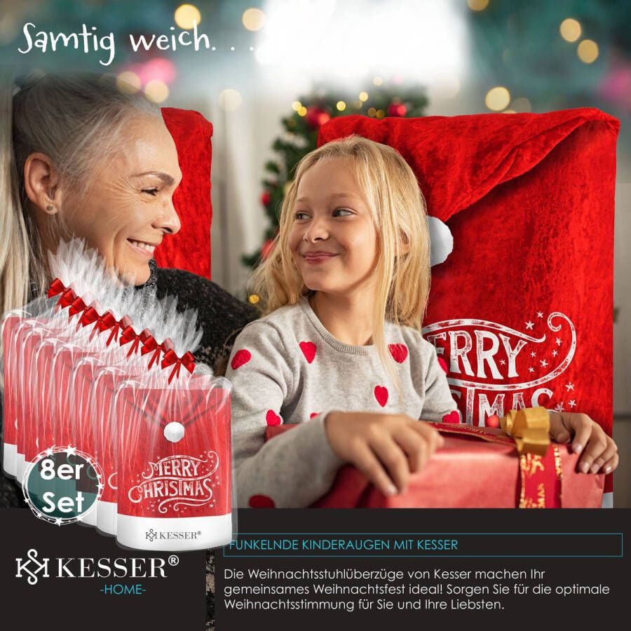 Kesser Stoelhoes voor Kerst Premium Hoes voor eetkamer stoelen Kerstdecoratie Stoelbekleding vor Kerstmis en Feestelijke Kerstmuts Kerstversiering Rood-Wit Merry Christmas Set van 8