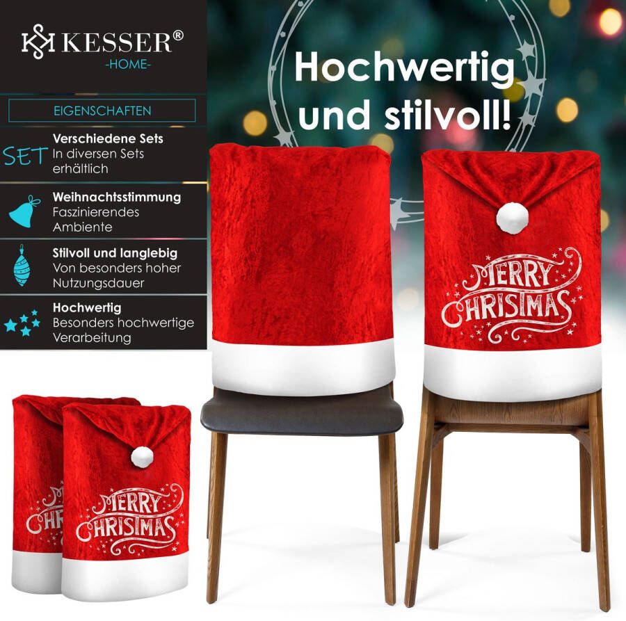 Kesser Stoelhoes voor Kerst Premium Hoes voor eetkamer stoelen Kerstdecoratie Stoelbekleding vor Kerstmis en Feestelijke Kerstmuts Kerstversiering Rood-Wit Merry Christmas Set van 2 - Foto 1