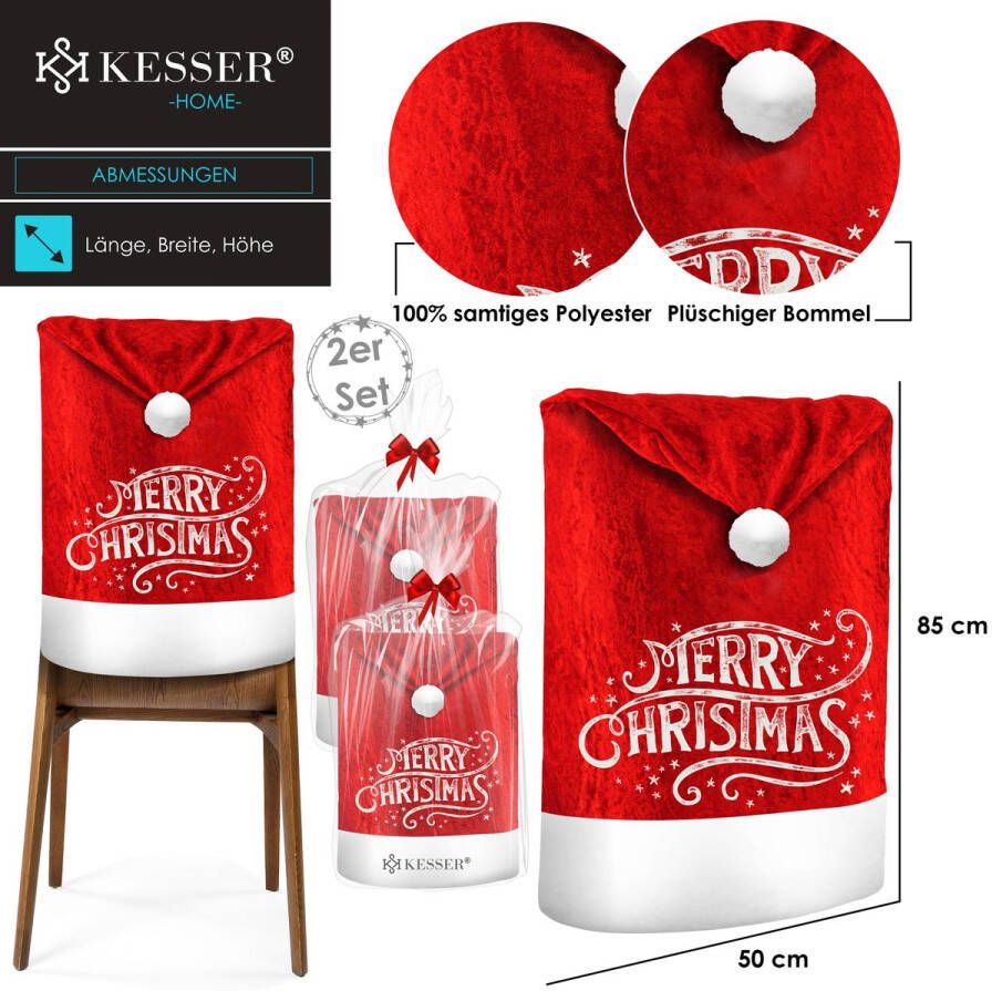 Kesser Stoelhoes voor Kerst Premium Hoes voor eetkamer stoelen Kerstdecoratie Stoelbekleding vor Kerstmis en Feestelijke Kerstmuts Kerstversiering Rood-Wit Merry Christmas Set van 2