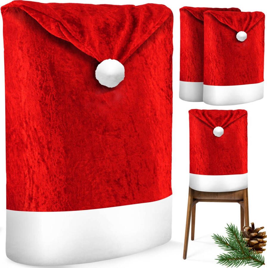 Kesser Stoelhoes voor Kerst Premium Hoes voor eetkamer stoelen Kerstdecoratie Stoelbekleding vor Kerstmis en Feestelijke Kerstversiering Rood-Wit Kerstmuts Set van 4