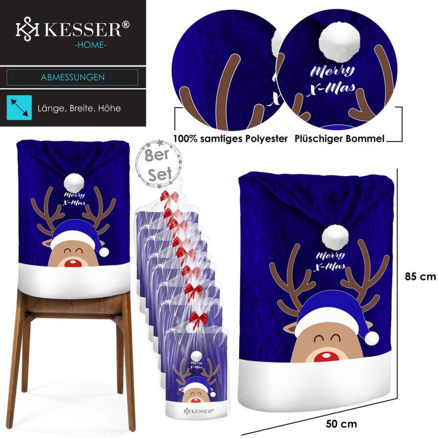 Kesser Stoelhoes voor Kerst Premium Hoes voor eetkamer stoelen Kerstdecoratie Stoelbekleding vor Kerstmis en Feestelijke Kerstversiering Blauw-Wit De Kerstman Set van 2