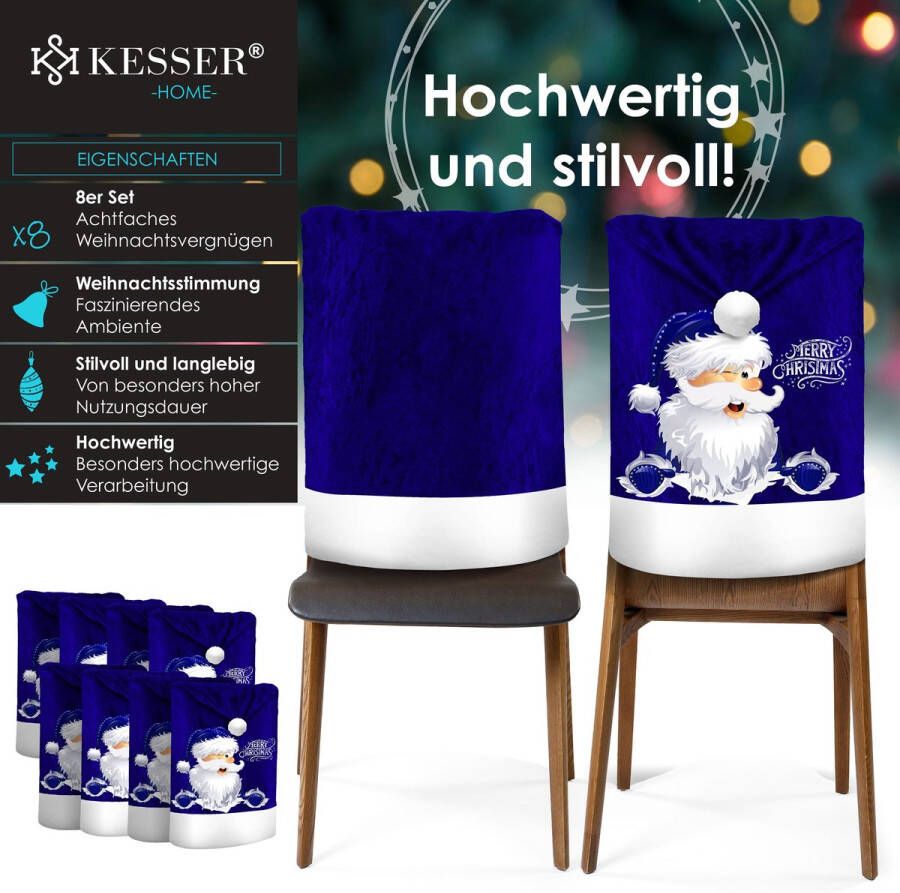 Kesser Stoelhoes voor Kerst Premium Hoes voor eetkamer stoelen Kerstdecoratie Stoelbekleding vor Kerstmis en Feestelijke Kerstversiering Blauw-Wit De Kerstman Set van 8 - Foto 2