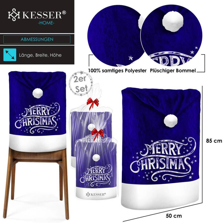Kesser Stoelhoes voor Kerst Premium Hoes voor eetkamer stoelen Kerstdecoratie Stoelbekleding vor Kerstmis en Feestelijke Kerstversiering Blauw-Wit Merry Christmas Set van 2