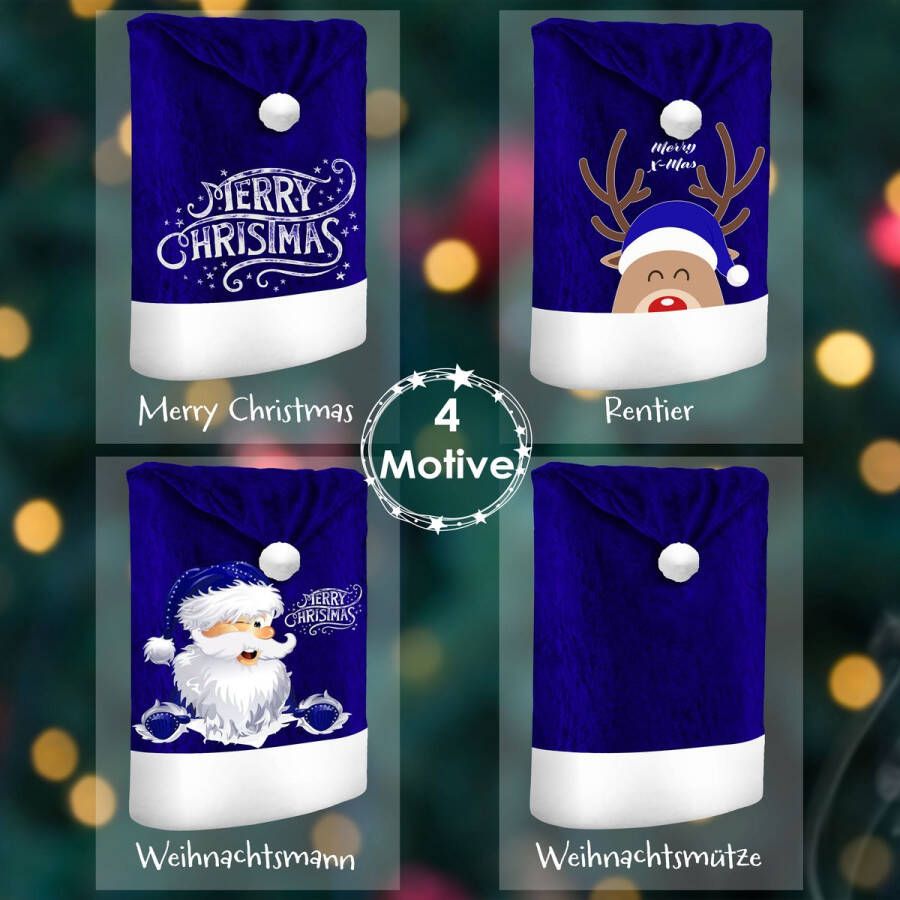 Kesser Stoelhoes voor Kerst Premium Hoes voor eetkamer stoelen Kerstdecoratie Stoelbekleding vor Kerstmis en Feestelijke Kerstversiering Blauw-Wit Rendier Set van 2