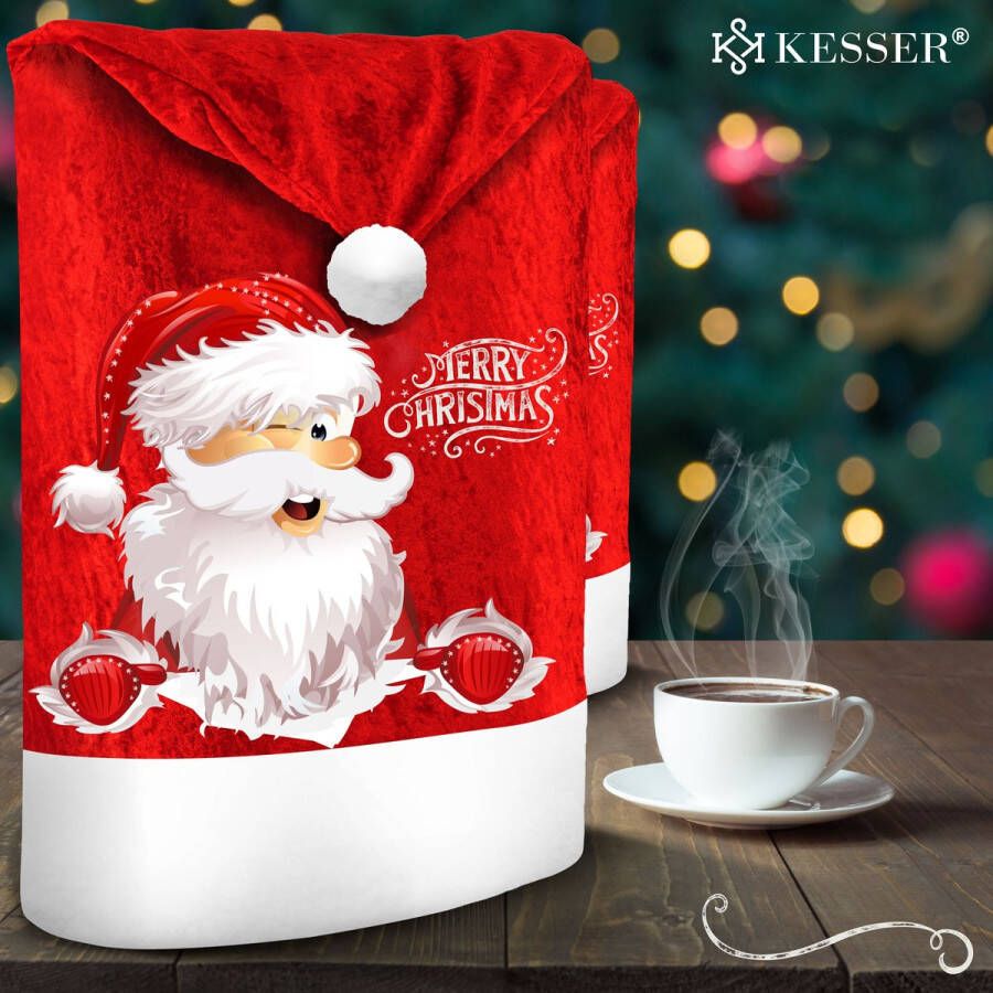 Kesser Stoelhoes voor Kerst Premium Hoes voor eetkamer stoelen Kerstdecoratie Stoelbekleding vor Kerstmis en Feestelijke Kerstmuts Kerstversiering Rood-Wit Kerstman Set van 6 - Foto 3
