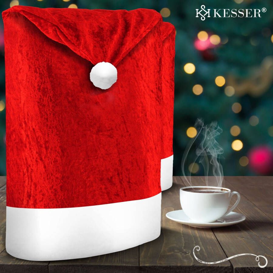 Kesser Stoelhoes voor Kerst Premium Hoes voor eetkamer stoelen Kerstdecoratie Stoelbekleding vor Kerstmis en Feestelijke Kerstversiering Rood-Wit Kerstmuts Set van 2