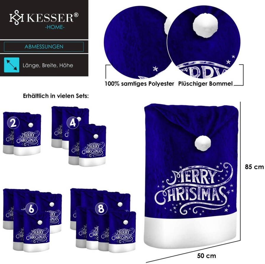 Kesser Stoelhoes voor Kerst Premium Hoes voor eetkamer stoelen Kerstdecoratie Stoelbekleding vor Kerstmis en Feestelijke Kerstversiering Blauw-Wit Merry Christmas Set van 2 - Foto 1