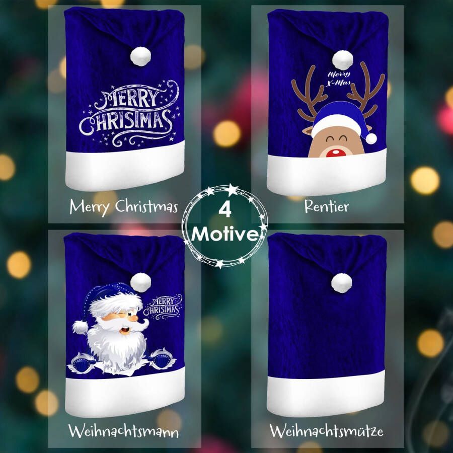 Kesser Stoelhoes voor Kerst Premium Hoes voor eetkamer stoelen Kerstdecoratie Stoelbekleding vor Kerstmis en Feestelijke Kerstversiering Blauw-Wit Merry Christmas Set van 6