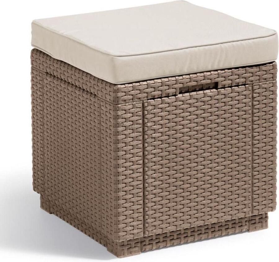 Keter Opbergpoef met kussen kubusvormig cappuccinokleurig