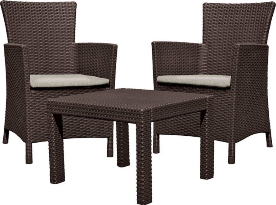 Keter Tuinmeubel set twee fauteuils tafel bruin-beige Rosario Balkonset
