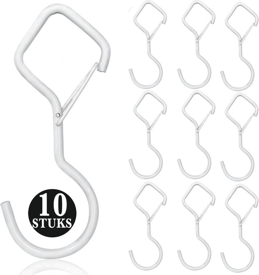 KeyAmor 10 Stuks Wit Metaal S Haken met Veiligheidssluiting 10cm Lengte Ophanghaken Haakjes voor Keuken Badkamer & Tuin Kledinghangers Jashaak Hangers Handdoekhaakjes Keukengerei Organizer Haak Kapstok S-haken Vleeshaken Muurhaak