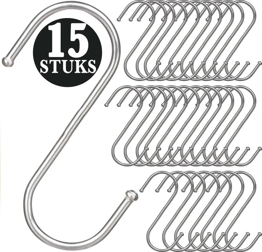 KeyAmor 15 Stuks Zilver Metaal S Vormige Haken 13cm Lengte Ophanghaken Haakjes voor Keuken Badkamer & Tuin Kledinghangers Jashaak Hangers Handdoekhaakjes Keukengerei Organizer Haak Kapstok S-haken Vleeshaken Muurhaak