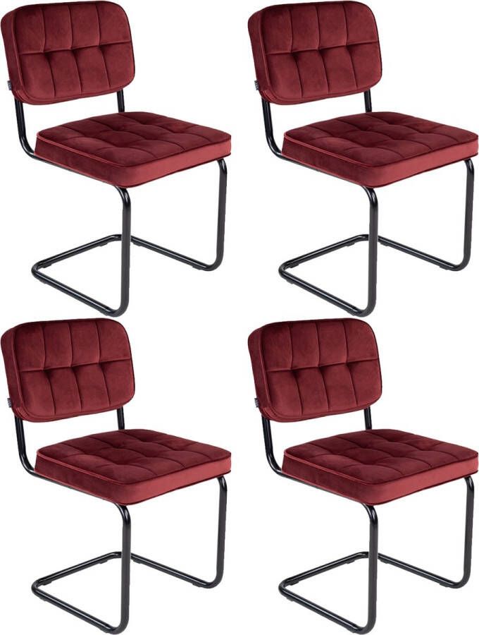 Kick Collection Kick buisframe stoel Ivy rood set van 4