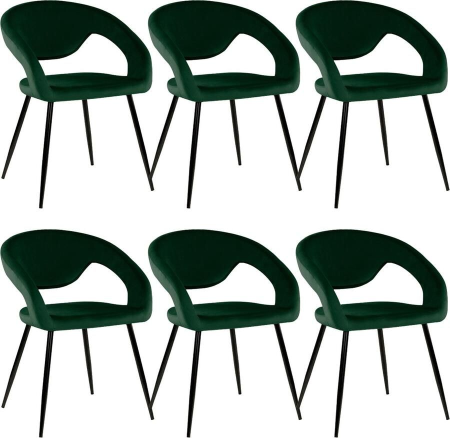 Kick Collection set van 6 Kick eetkamerstoel Lenn velvet donkergroen