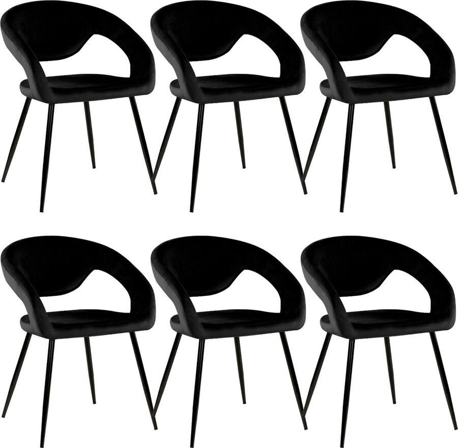 Kick Collection set van 6 Kick eetkamerstoel Lenn velvet zwart