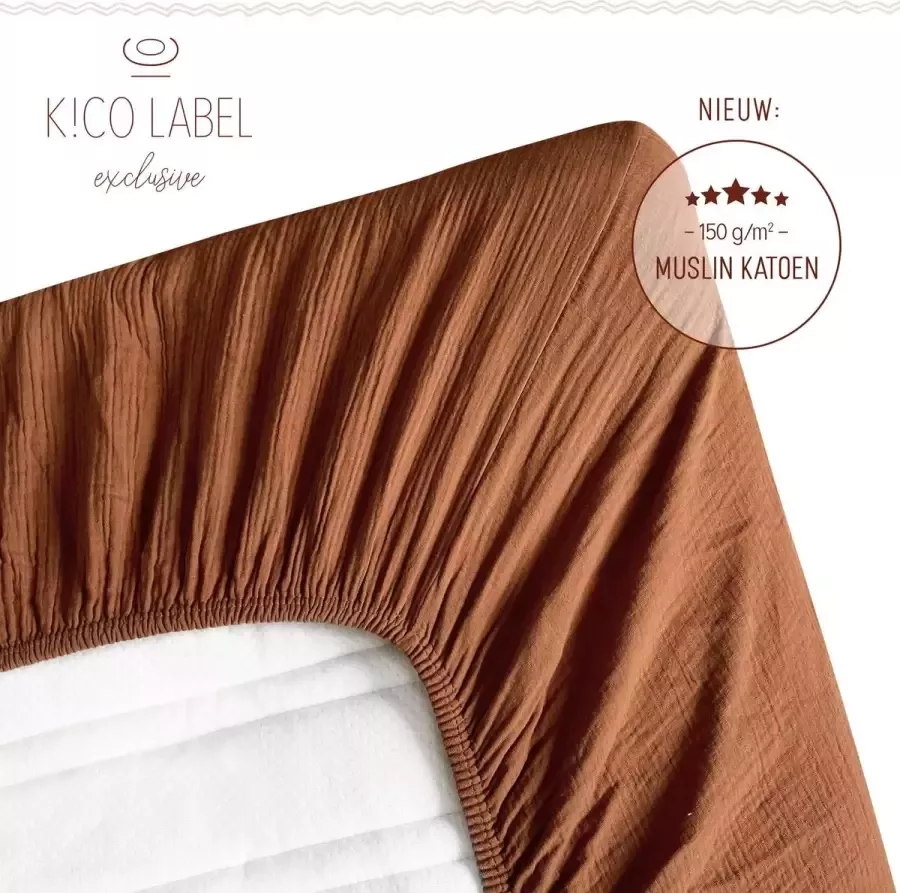 KiCo Label Premium Hoeslaken 70x140cm voor junior matras kleur pecan 100% mousseline katoen Extra kwaliteit OEKO- Tex certificeert