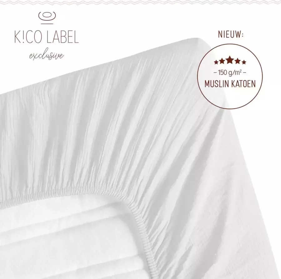 KiCo Label Premium Hoeslaken 70x140cm voor junior matras kleur wit 100% mousseline katoen |Extra kwaliteit| OEKO-TEX certificeert