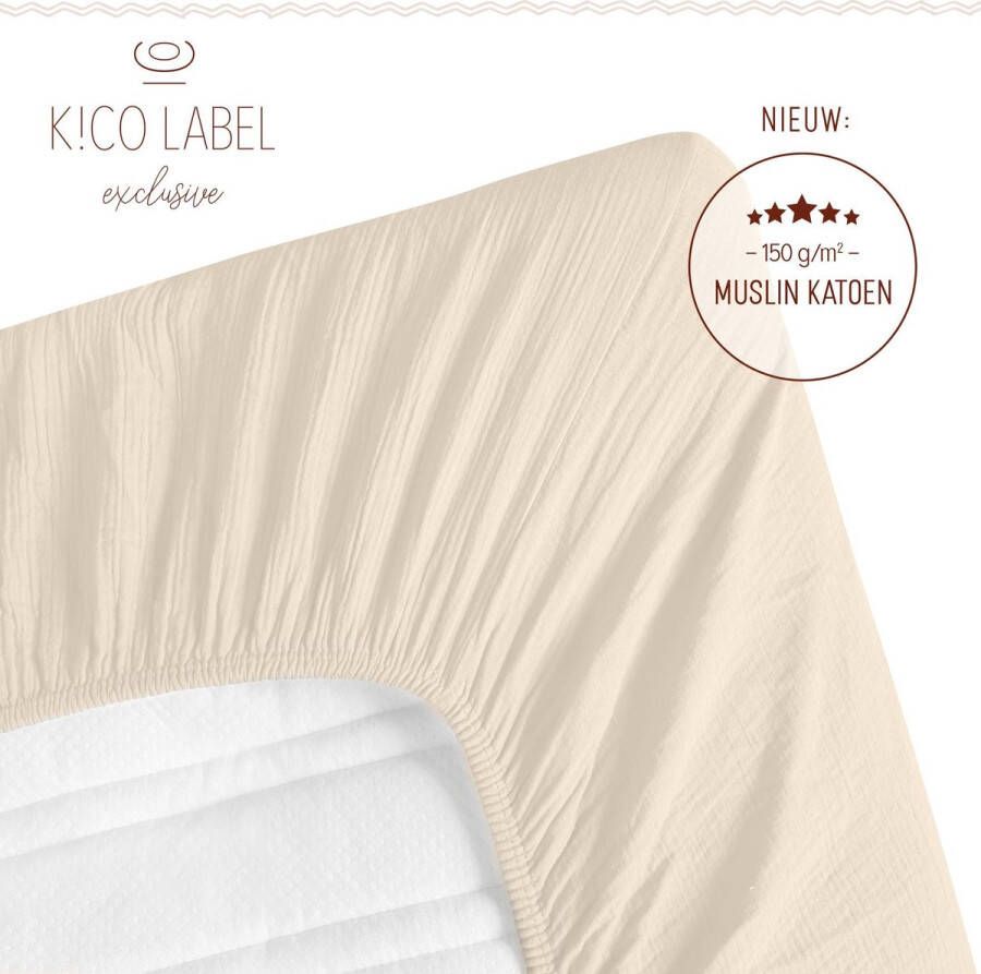 KiCo Label Premium Hoeslaken 70x160cm tot 70x180 cm voor junior matras kleur sand 100% mousseline katoen |Extra kwaliteit OEKO-Tex certificeert