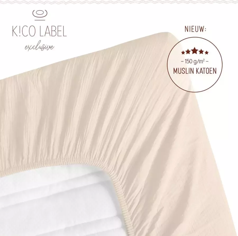 KiCo Label Premium Hoeslaken 70x160cm tot 70x180 cm voor junior matras kleur sand 100% mousseline katoen |Extra kwaliteit OEKO-Tex certificeert