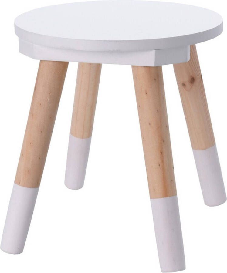 KidCollection Home & Styling Zit krukje bijzet stoel hout wit lichtbruin D24 x H26 cm Voor kinderen - Foto 1