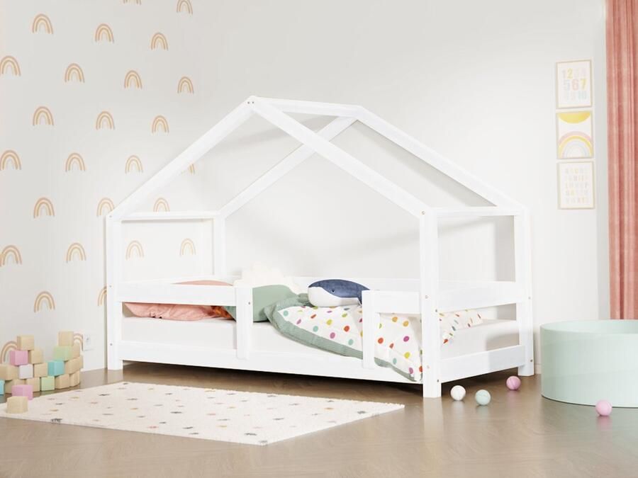 Kiddo World Children's house bed LUCKY with firm bed guard 80x160 cm White