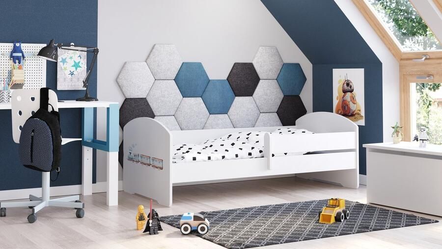 Kiddo World Kinderbed Luk 140x70 met grafische elementen voor kinderen en een balustrade inclusief matras en onderstel - Foto 2