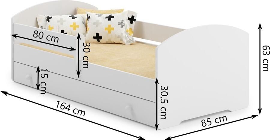 Kiddosworld Kinderbed Luk 160x80 met grafische elementen voor kinderen en een balustrade inclusief matras en onderstel - Foto 3