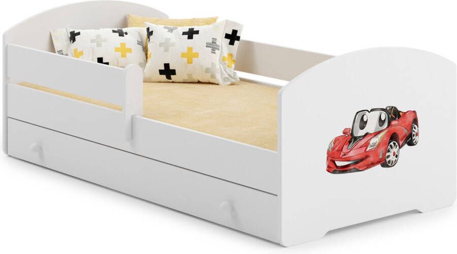 Kiddosworld Kinderbed Luk 160x80 met kinderafbeeldingen en een lade railing matras en frame inbegrepen